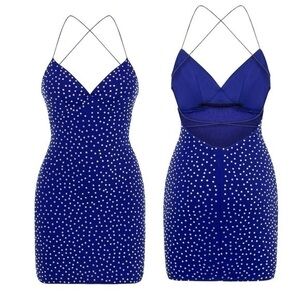 👗Juniors' Blue Rhinestone Strappy Bodycon Dress by B Darlin New With Tag sz Med
